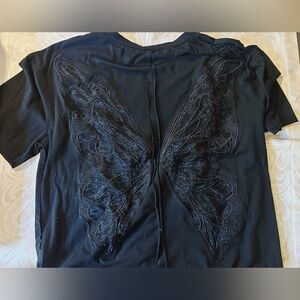 PacSun Black Short Sleeve Top with Butterfly Design